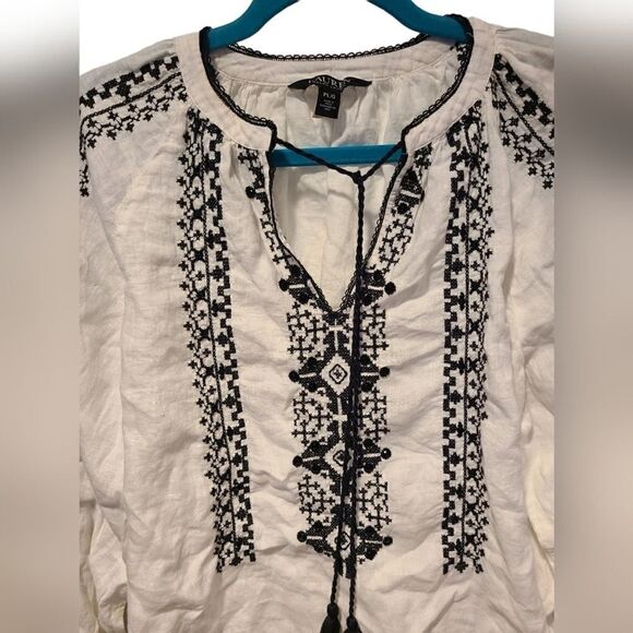Lauren Ralph Lauren Embroidered Beaded Linen Blouse, Boho Cottagecore | PL - Picture 9 of 14